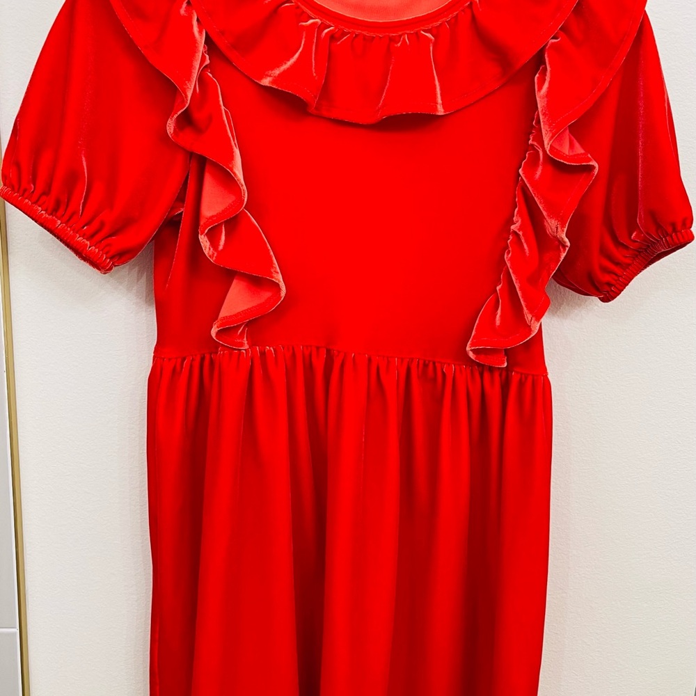 J. Crew Kids Velvet Red Ruffle Dress